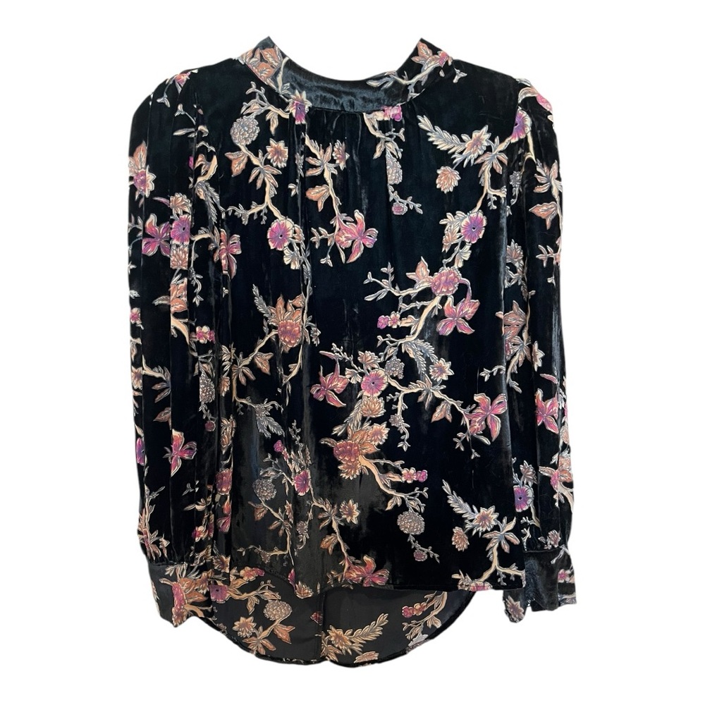 Another Love burnout silk velvet black floral high neck blouse top size medium